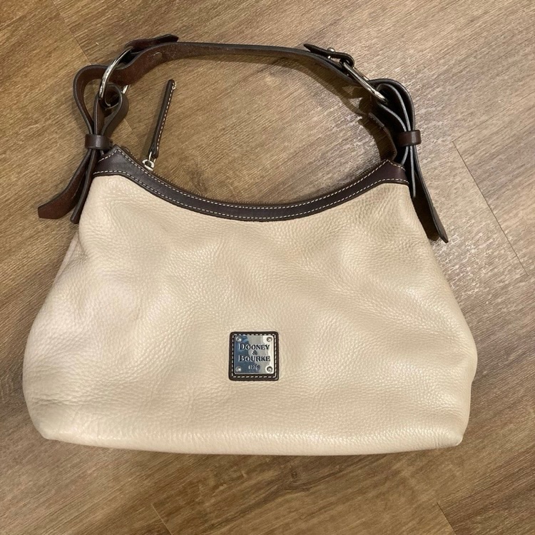 Dooney & Bourke Vintage Cream And Brown Leather Shoulder Bag Euc